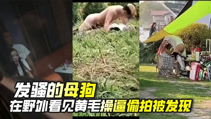发骚的母狗 在野外看见黄毛操逼偷拍被发现，好事被打扰了