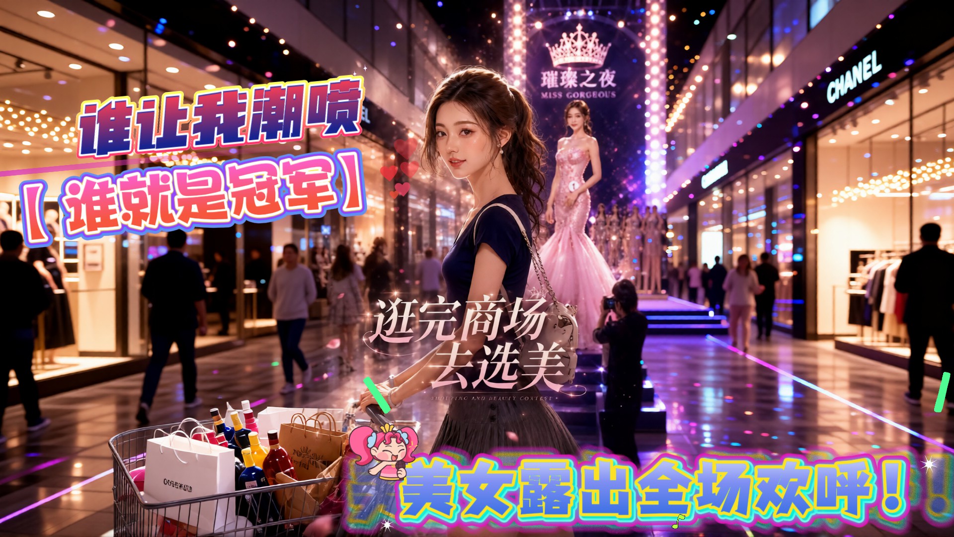 【谁让我潮喷谁就是冠军】网红选美大赛，商场里大操四方，美女露出全场欢呼！掌声在哪里精液就在哪里！